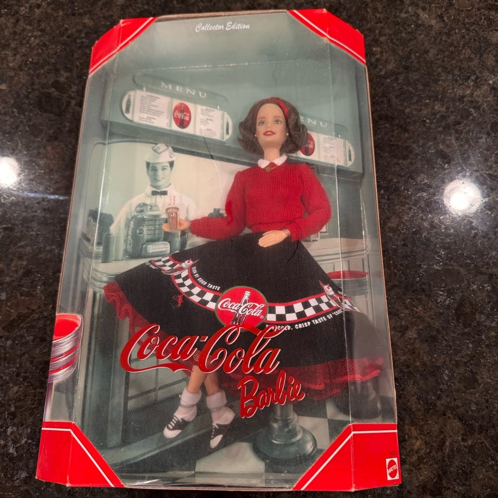Coca-Cola Soda Theme Diner Girl Figurine Red Sweater Black Skirt Display Box